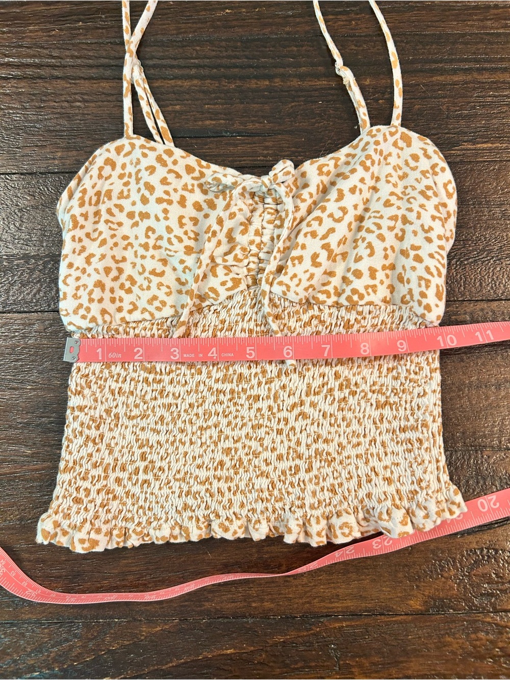 Urban Romantics cheetah print smocked tank top in tan and white - Picture 5 of 11